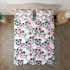 Skull With Pink Blossom Pattern Duvet Cover Set - Wonder Skull