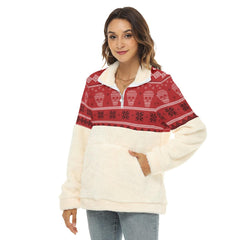 Snowflake Skull Ugly Borg Fleece Sweatshirt With Half Zip - Wonder Skull