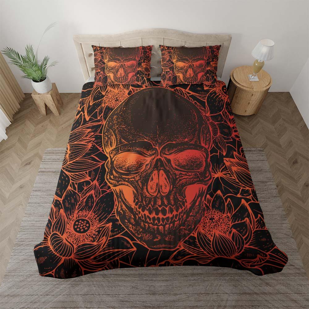 Soft Orange Lotus Skull Duvet Cover Set - Wonder Skull
