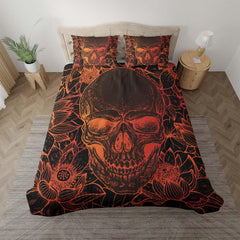 Soft Orange Lotus Skull Duvet Cover Set - Wonder Skull