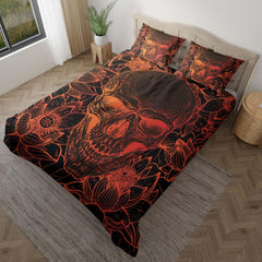Soft Orange Lotus Skull Duvet Cover Set - Wonder Skull