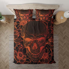 Soft Orange Lotus Skull Duvet Cover Set - Wonder Skull