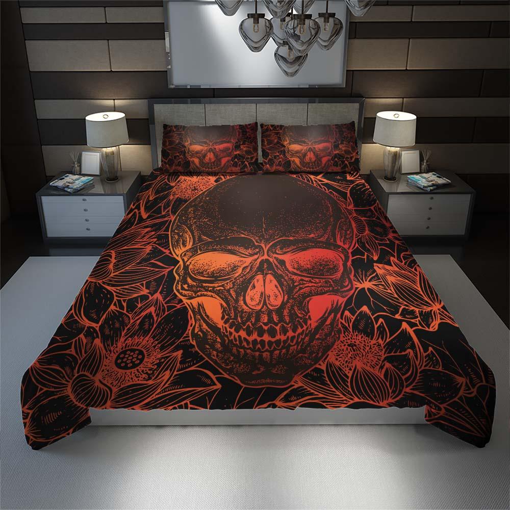 Soft Orange Lotus Skull Duvet Cover Set - Wonder Skull
