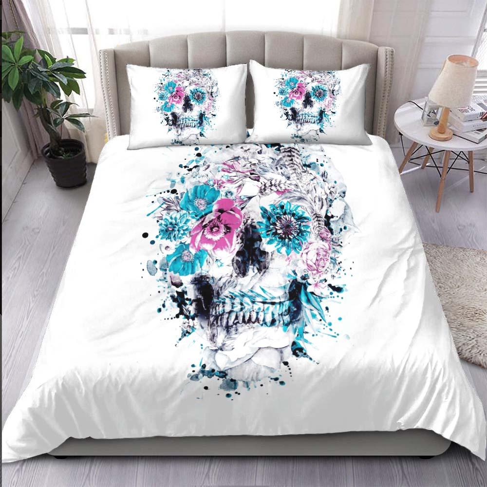 Splash Skull Flower Art Duvet Cover Set - Wonder Skull