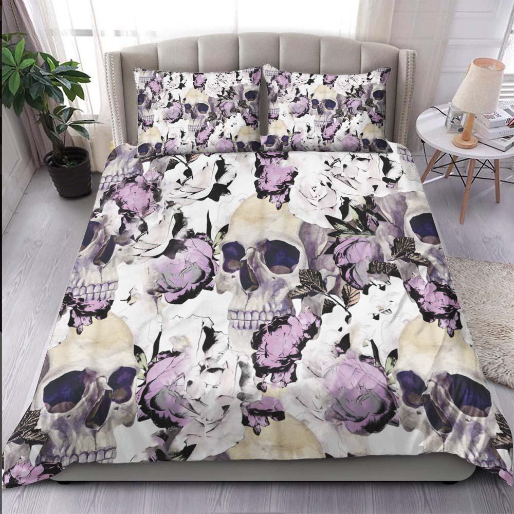 Sugar Skull Flower Pattern Duvet Cover Set - Wonder Skull