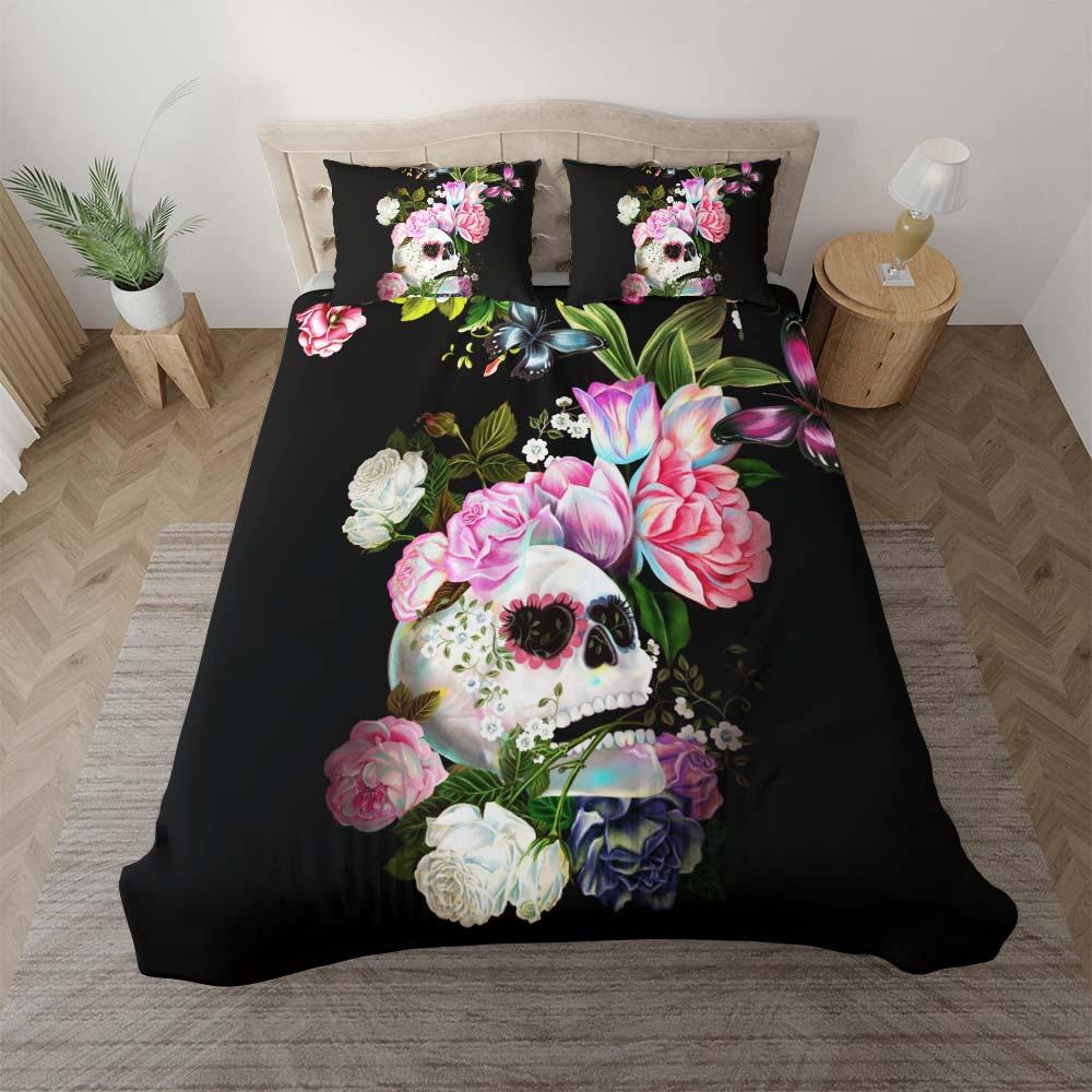Sugar Skull With Flower Duvet Cover Set - Wonder Skull