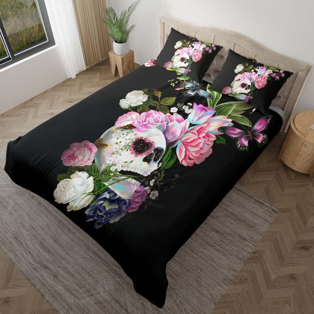 Sugar Skull With Flower Duvet Cover Set - Wonder Skull