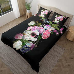 Sugar Skull With Flower Duvet Cover Set - Wonder Skull