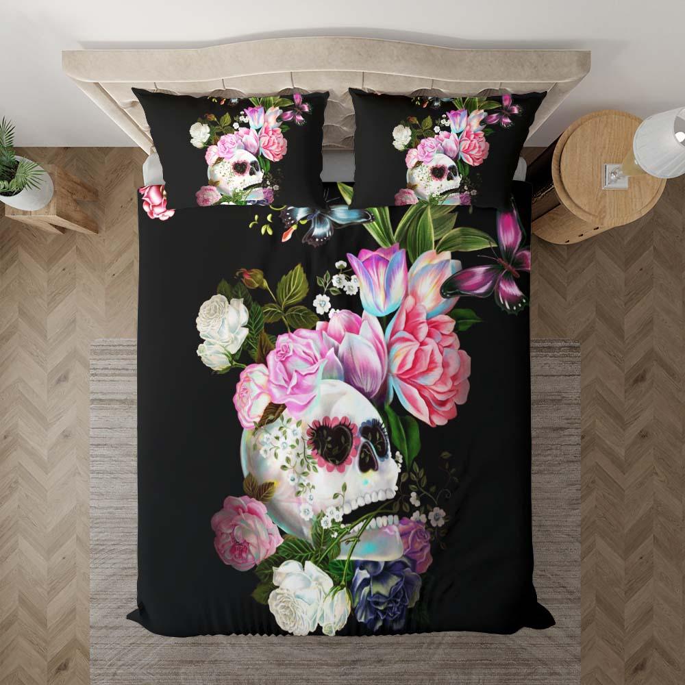 Sugar Skull With Flower Duvet Cover Set - Wonder Skull