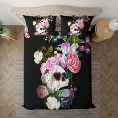 Sugar Skull With Flower Duvet Cover Set - Wonder Skull