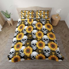 Sunflower Skull Pattern Duvet Cover Set - Wonder Skull