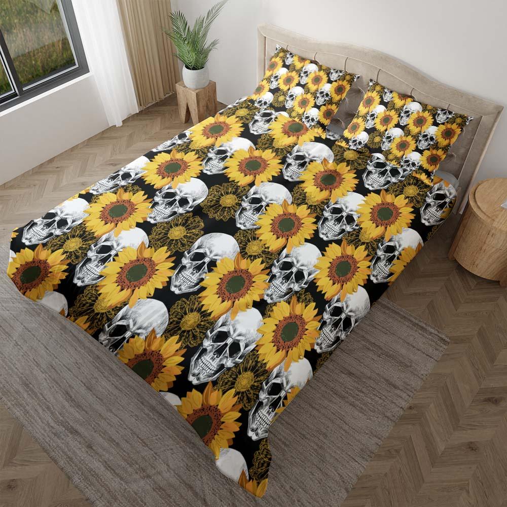 Sunflower Skull Pattern Duvet Cover Set - Wonder Skull
