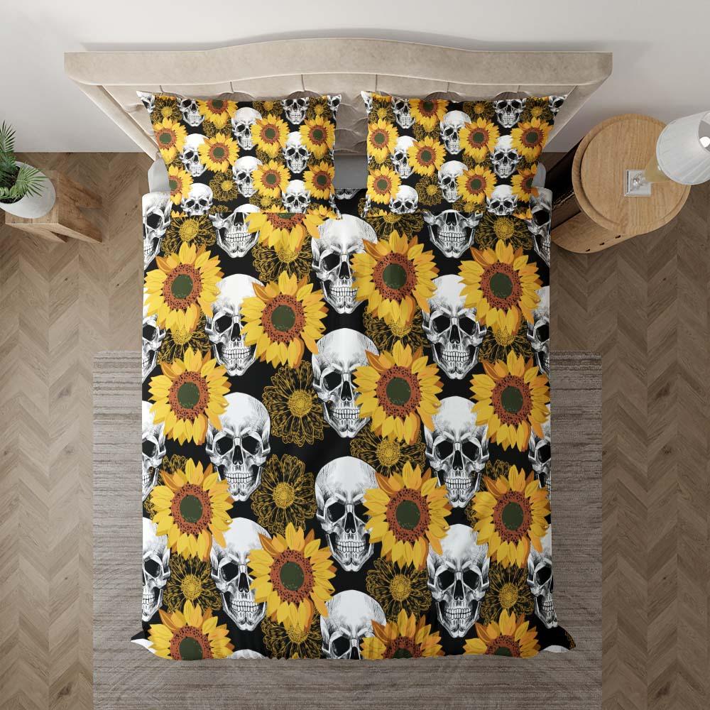 Sunflower Skull Pattern Duvet Cover Set - Wonder Skull