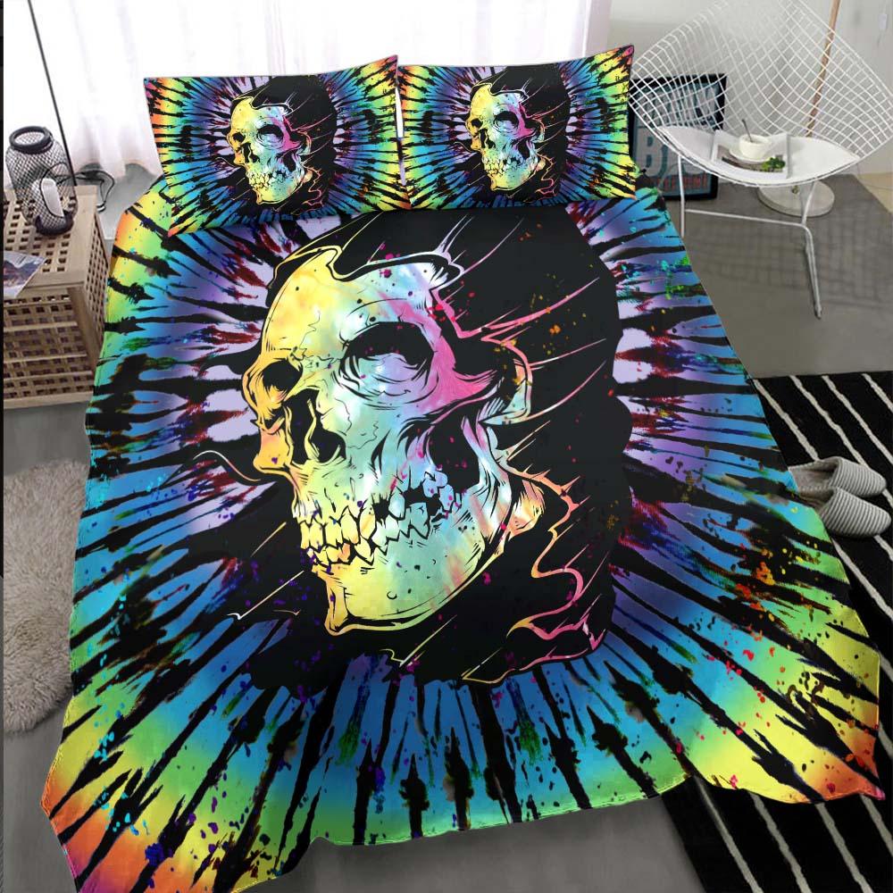 Tie Dye Colors Skull In Hood Duvet Cover Set - Wonder Skull