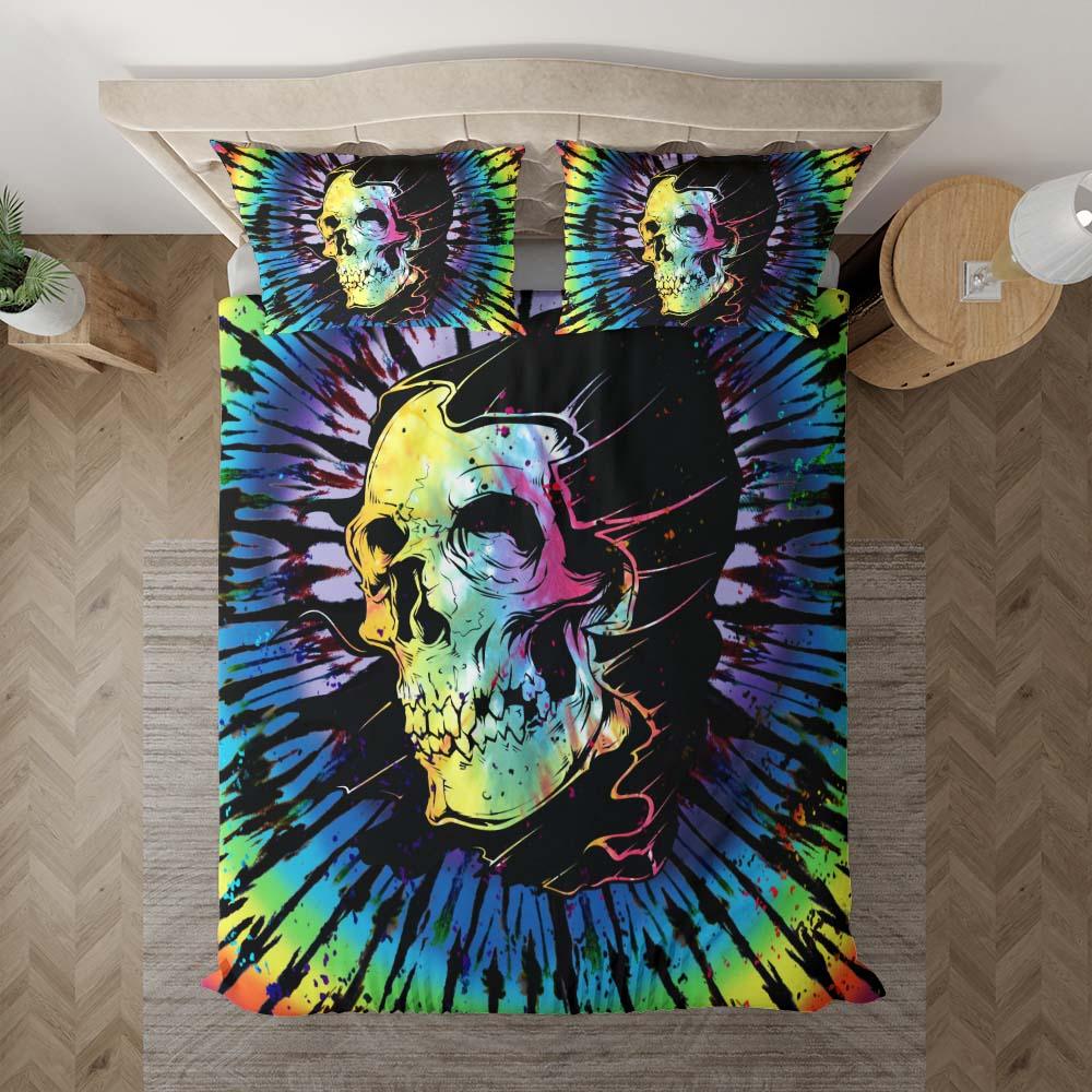Tie Dye Colors Skull In Hood Duvet Cover Set - Wonder Skull