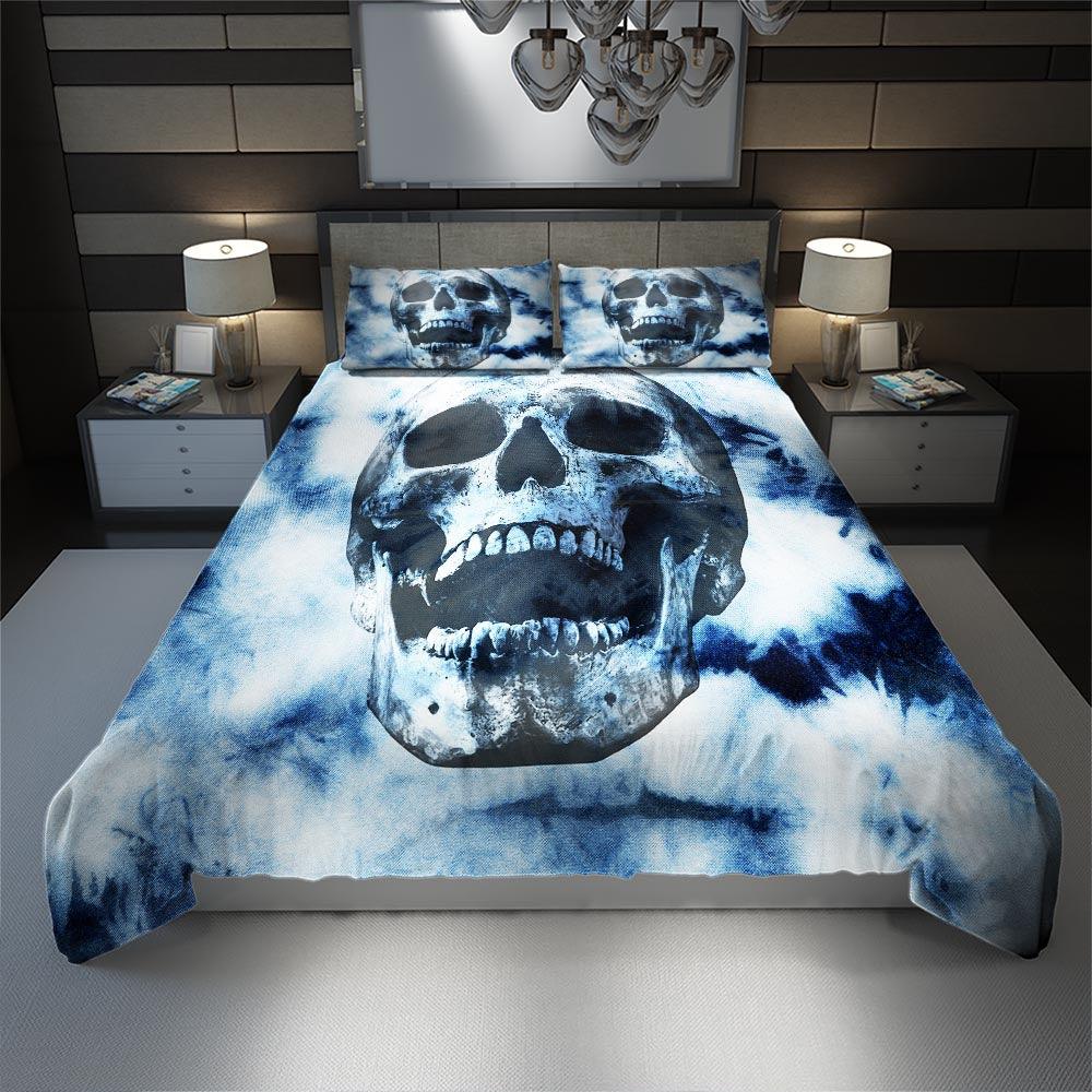 Tie Dye Dark Blue Duvet Cover Set - Wonder Skull