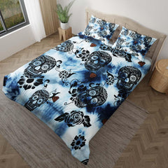 Tie Dye Dark Blue Luxury Sugar Skull Duvet Cover Set - Wonder Skull