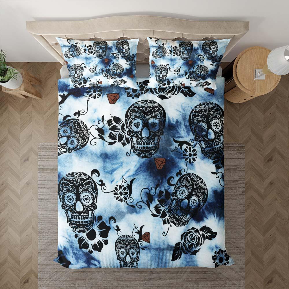 Tie Dye Dark Blue Luxury Sugar Skull Duvet Cover Set - Wonder Skull