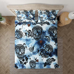 Tie Dye Dark Blue Luxury Sugar Skull Duvet Cover Set - Wonder Skull