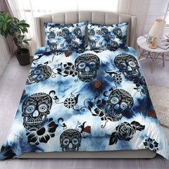 Tie Dye Dark Blue Luxury Sugar Skull Duvet Cover Set - Wonder Skull