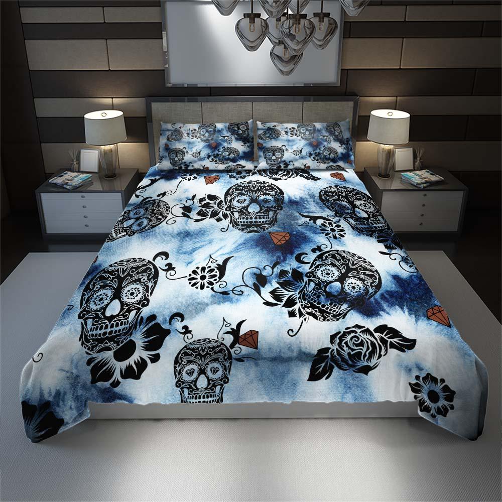 Tie Dye Dark Blue Luxury Sugar Skull Duvet Cover Set - Wonder Skull