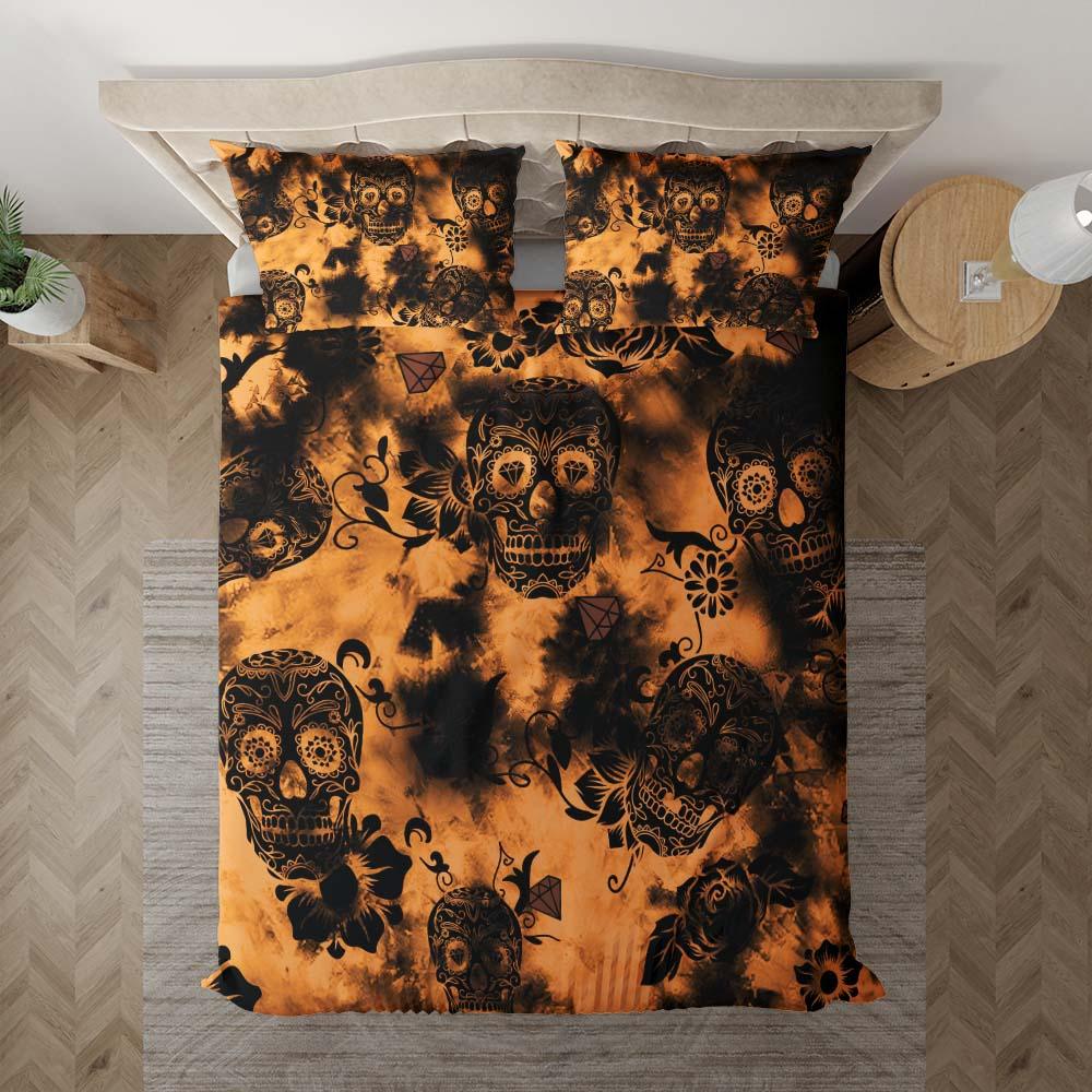 Tie Dye Dark Orange Luxury Sugar Skull Duvet Cover Set - Wonder Skull