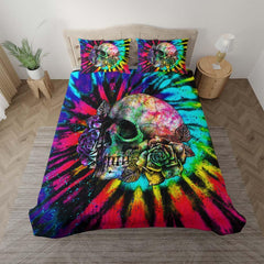 Tie Dye Skull Rose Duvet Cover Set - Wonder Skull