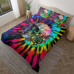 Tie Dye Skull Rose Duvet Cover Set - Wonder Skull