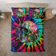 Tie Dye Skull Rose Duvet Cover Set - Wonder Skull