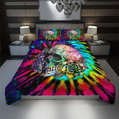 Tie Dye Skull Rose Duvet Cover Set - Wonder Skull