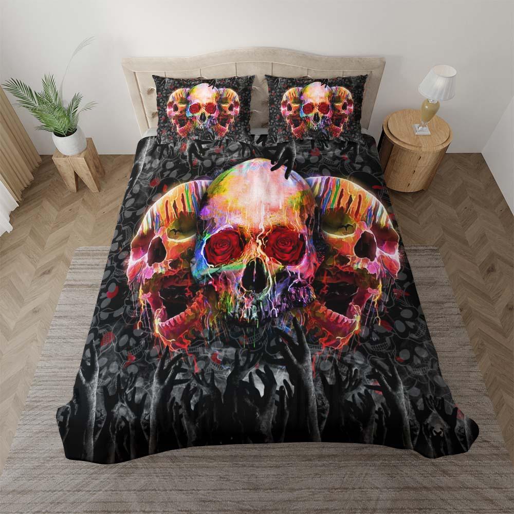 Triple Colorful Skull Melting Duvet Cover Set - Wonder Skull