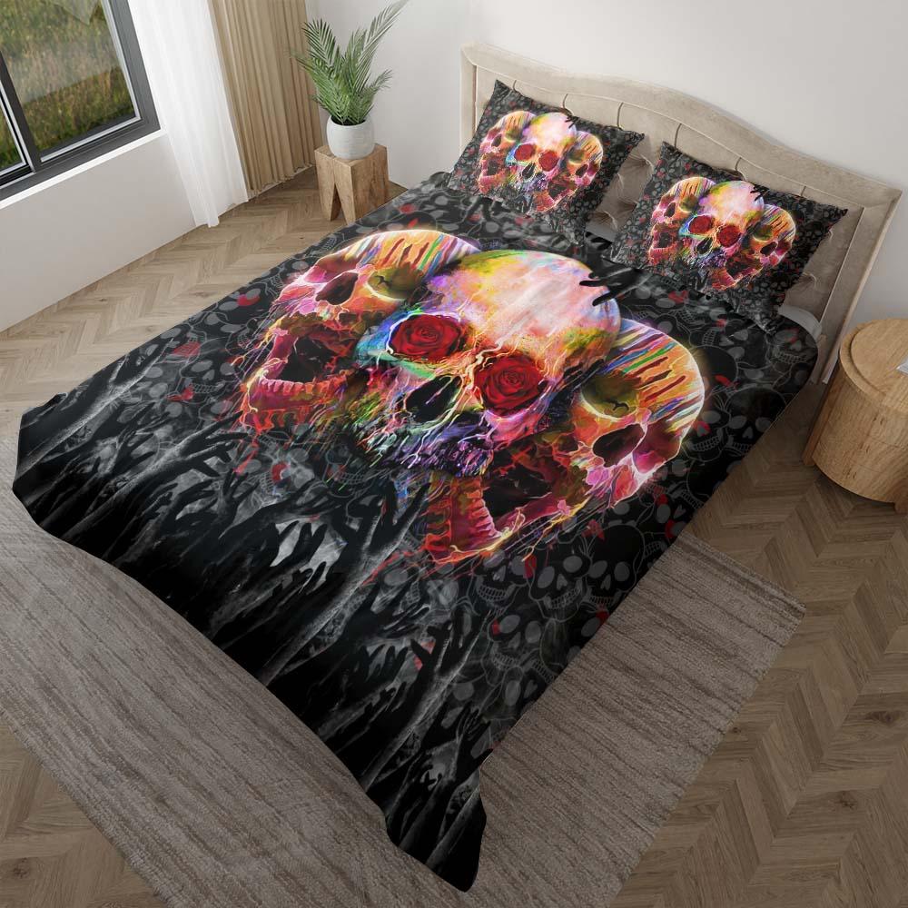 Triple Colorful Skull Melting Duvet Cover Set - Wonder Skull