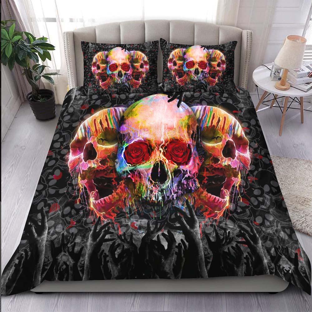 Triple Colorful Skull Melting Duvet Cover Set - Wonder Skull