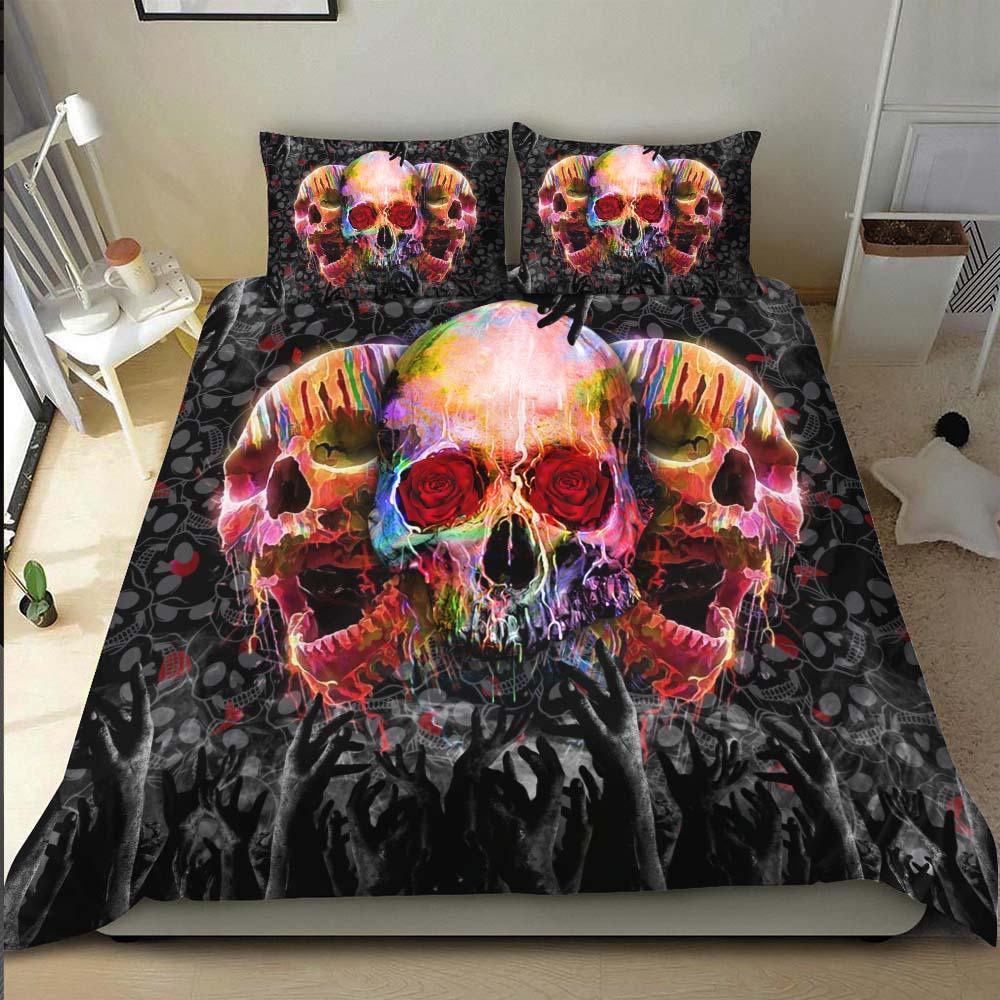Triple Colorful Skull Melting Duvet Cover Set - Wonder Skull
