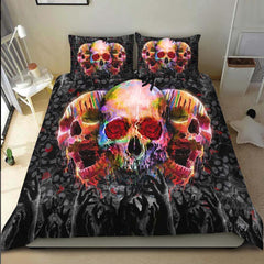 Triple Colorful Skull Melting Duvet Cover Set - Wonder Skull