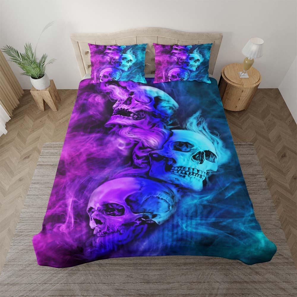 Cyan Sugar Skull Pattern Duvet Cover Set - Wonder Skull