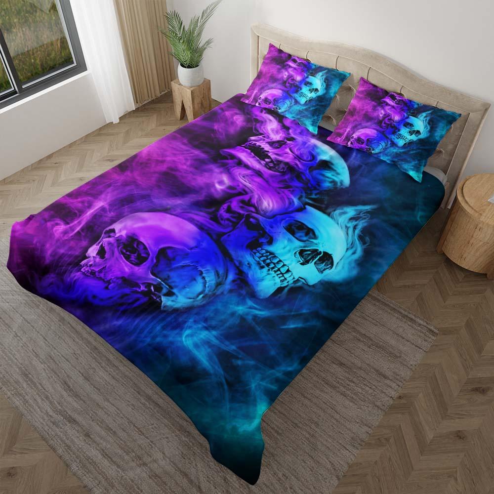 Cyan Sugar Skull Pattern Duvet Cover Set - Wonder Skull