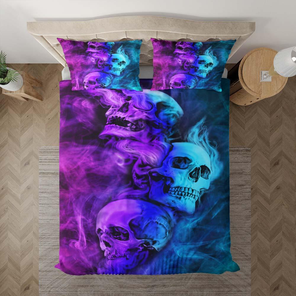 Cyan Sugar Skull Pattern Duvet Cover Set - Wonder Skull