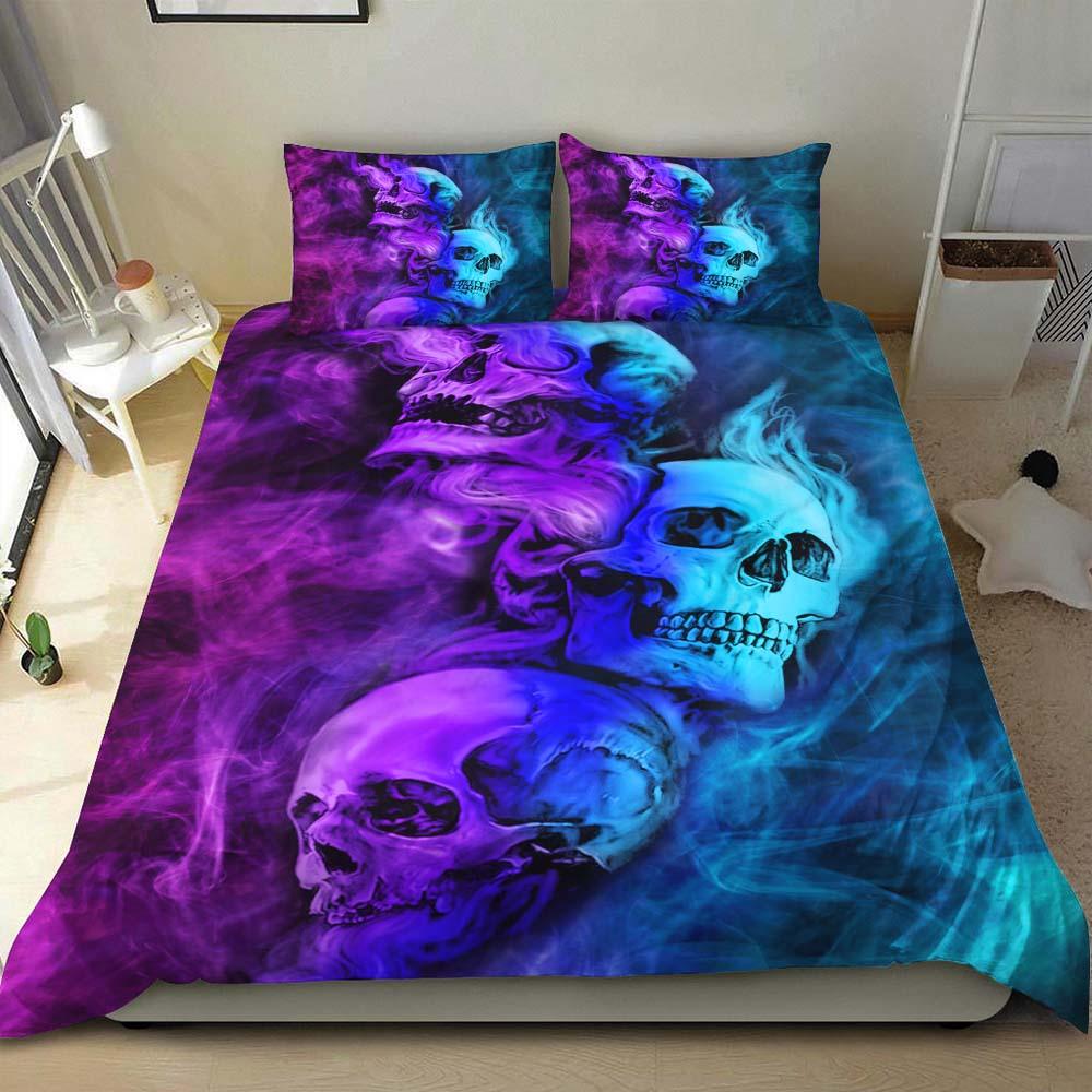 Cyan Sugar Skull Pattern Duvet Cover Set - Wonder Skull