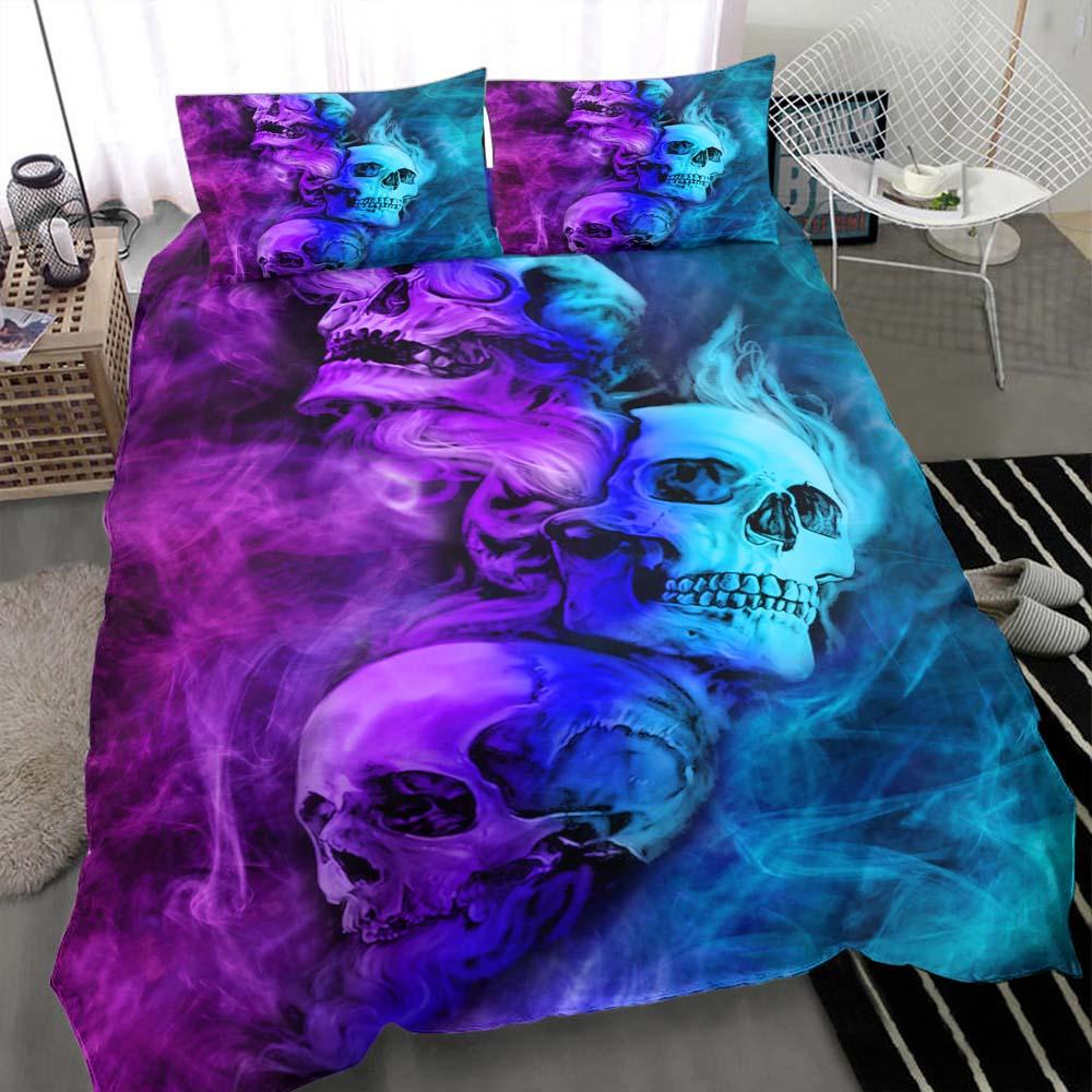Cyan Sugar Skull Pattern Duvet Cover Set - Wonder Skull