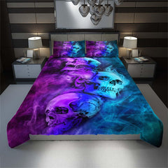 Cyan Sugar Skull Pattern Duvet Cover Set - Wonder Skull