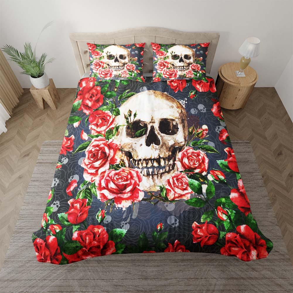 Unique Skull Rose Duvet Cover Set - Wonder Skull