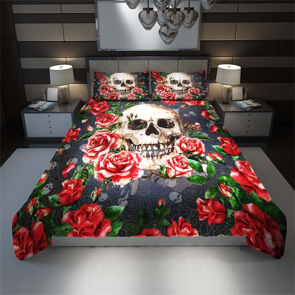 Unique Skull Rose Duvet Cover Set - Wonder Skull
