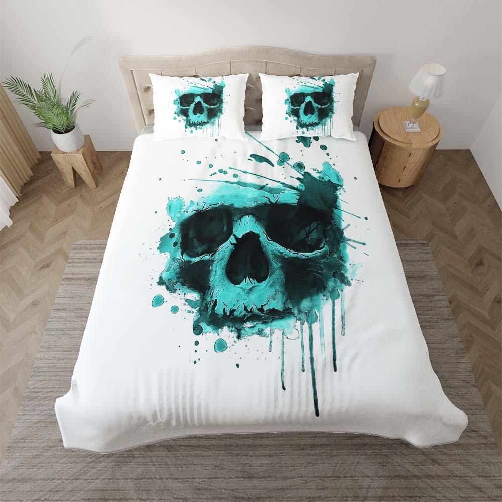 Verdigris Watercolor Skull Duvet Cover Set - Wonder Skull