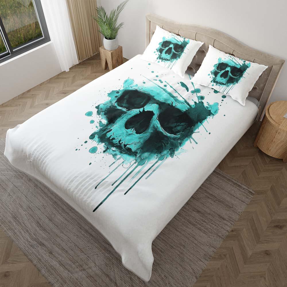 Verdigris Watercolor Skull Duvet Cover Set - Wonder Skull