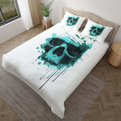Verdigris Watercolor Skull Duvet Cover Set - Wonder Skull
