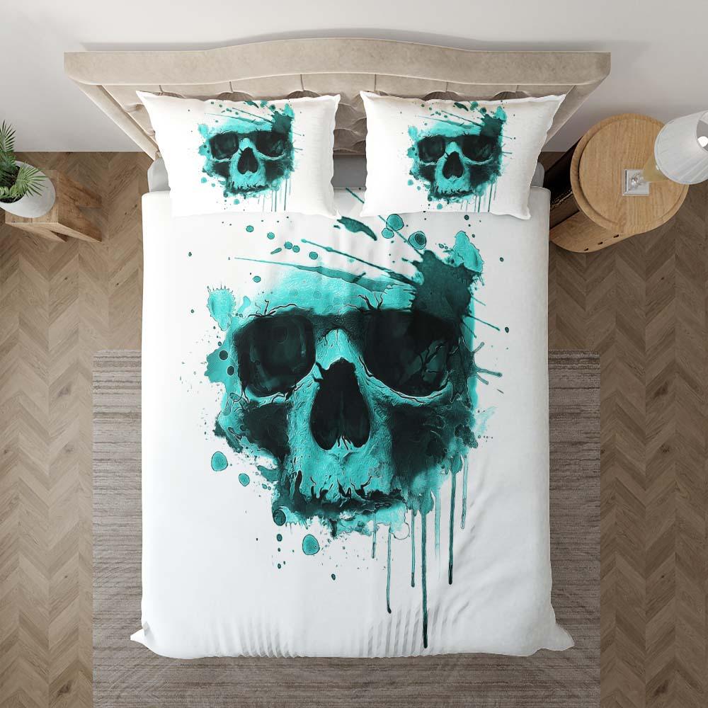 Verdigris Watercolor Skull Duvet Cover Set - Wonder Skull
