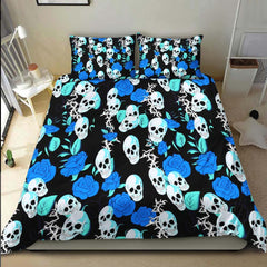 Vivid Blue Rose Skull Pattern Duvet Cover Set - Wonder Skull