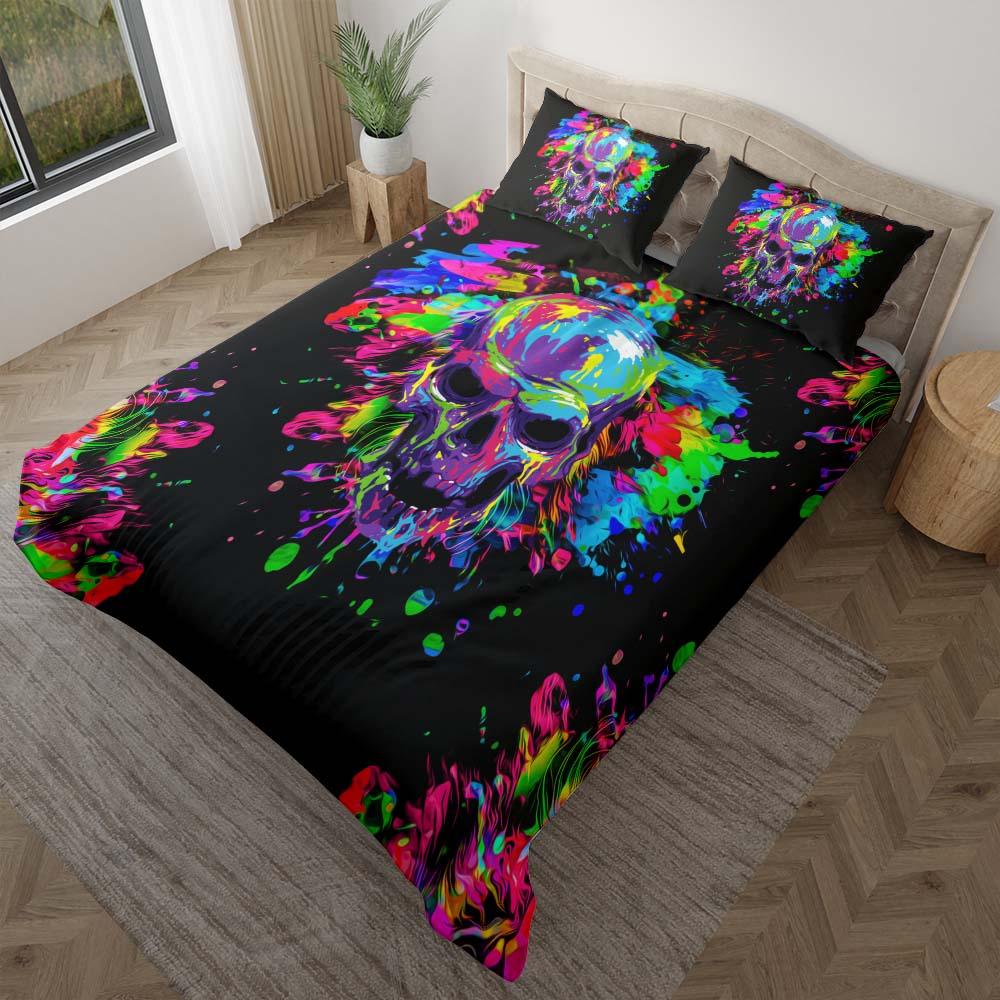 Watercolor Splash Skull Duvet Cover Set - Wonder Skull