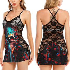 Dark Gothic Color Skull Black Lace Sleepwears Babydol Dresses - Wonder Skull